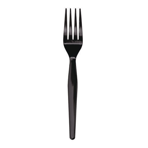 Image of Boardwalk® Heavyweight Polystyrene Cutlery, Fork, Plastic, Black, 1,000/Carton