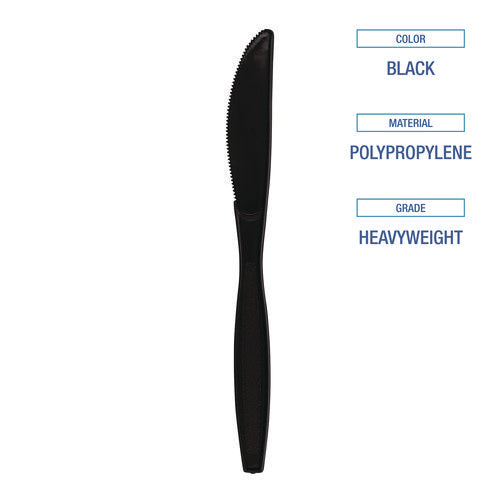 Image of Boardwalk® Heavyweight Polypropylene Cutlery, Knife, Plastic, Black, 1,000/Carton