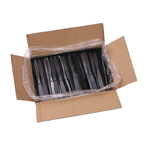 Image of Boardwalk® Heavyweight Polypropylene Cutlery, Knife, Plastic, Black, 1,000/Carton