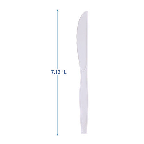 Image of Boardwalk® Mediumweight Polystyrene Cutlery, Knife, Plastic, White, 100/Box, 10 Boxes/Carton