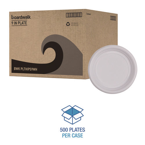 Image of Boardwalk® Hi-Impact Plastic Dinnerware, Plate, 9" Dia, White, 500/carton