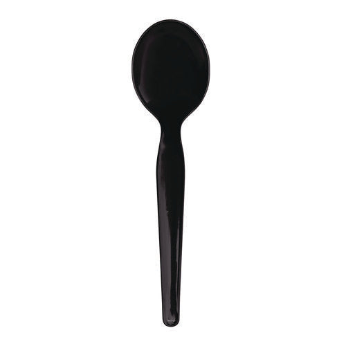 Image of Boardwalk® Heavyweight Wrapped Polystyrene Cutlery, Soup Spoon, Plastic, Black, 1,000/Carton