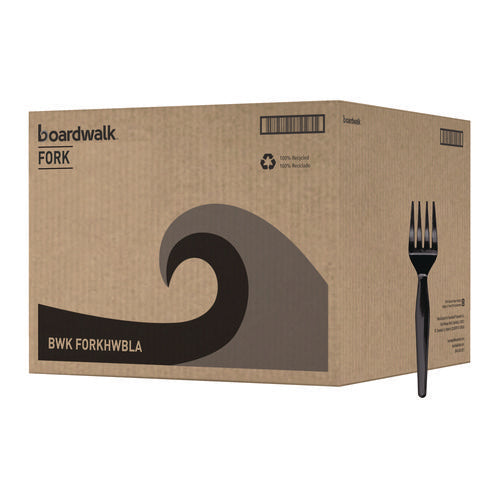 Image of Boardwalk® Heavyweight Polystyrene Cutlery, Fork, Plastic, Black, 1,000/Carton