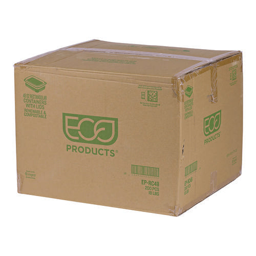 Image of Eco-Products® Renewable and Compostable Rectangular Deli Containers, 48 oz, 8 x 6 x 2, Clear, Plastic, 50/Pack, 4 Packs/Carton