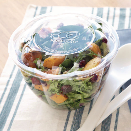 Image of Eco-Products® Renewable and Compostable Lids, Fits 24, 32 and 48 oz Salad Bowls, Clear, Plastic, 300/Carton