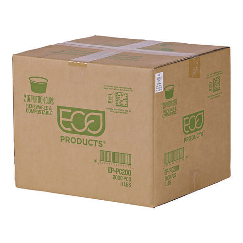 Image of Eco-Products® Renewable and Compostable Portion Cups, 2 oz, Plastic, Clear, 100/Pack, 20 Packs/Carton