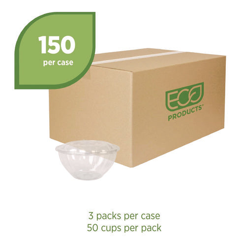 Image of Eco-Products® Renewable and Compostable Salad Bowls with Lids, 32 oz, Clear, Plastic, 50/Pack, 3 Packs/Carton