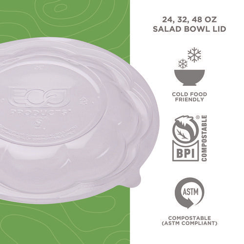 Image of Eco-Products® Renewable and Compostable Lids, Fits 24, 32 and 48 oz Salad Bowls, Clear, Plastic, 300/Carton