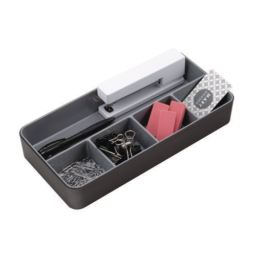 Image of Advantus Fusion Five-Compartment Plastic Accessory Holder, Plastic, 12.25 x 6 x 2, Black/Gray