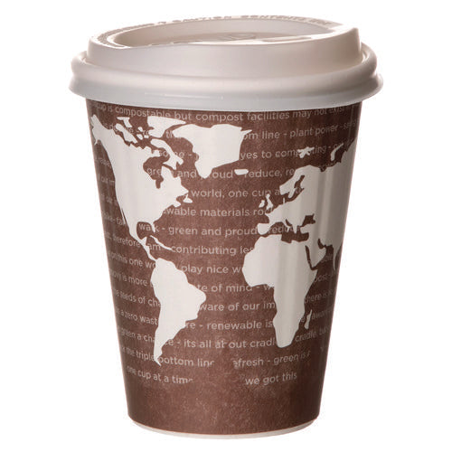 Image of Eco-Products® World Art Renewable and Compostable Insulated Hot Cups, 8 oz, Paper, Brown/White, 40/Pack, 20 Packs/Carton