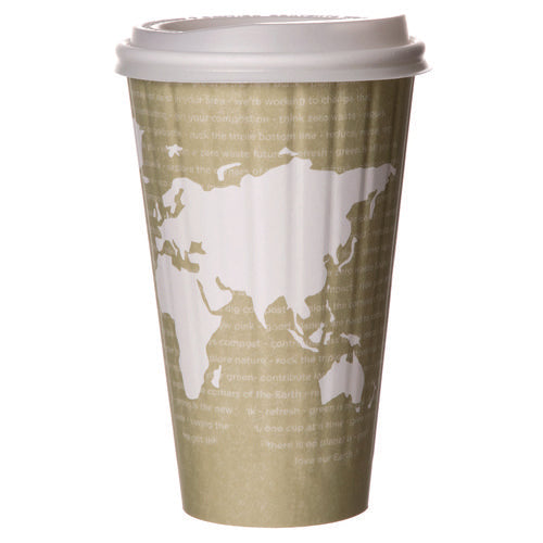 Image of Eco-Products® World Art Renewable and Compostable Insulated Hot Cups, 16 oz, Paper, Brown/White, 40/Pack, 15 Packs/Carton