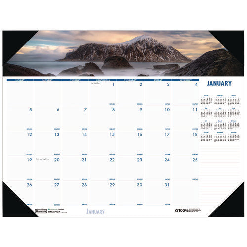 Image of House of Doolittle Earthscapes Recycled Monthly Desk Pad Calendar, Coastlines Photos, 22 x 17, Black Binding/Corners,12-Month (Jan-Dec): 2025