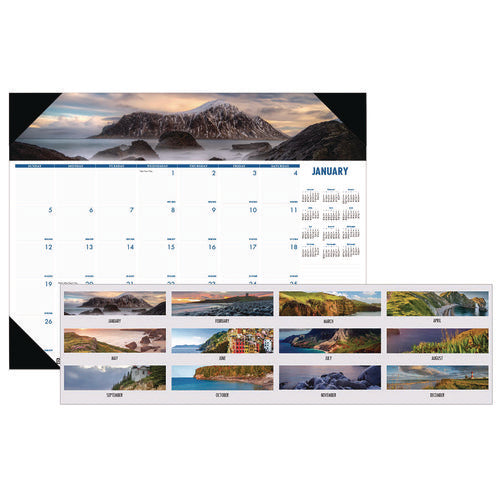 Image of House of Doolittle Earthscapes Recycled Monthly Desk Pad Calendar, Coastlines Photos, 22 x 17, Black Binding/Corners,12-Month (Jan-Dec): 2025