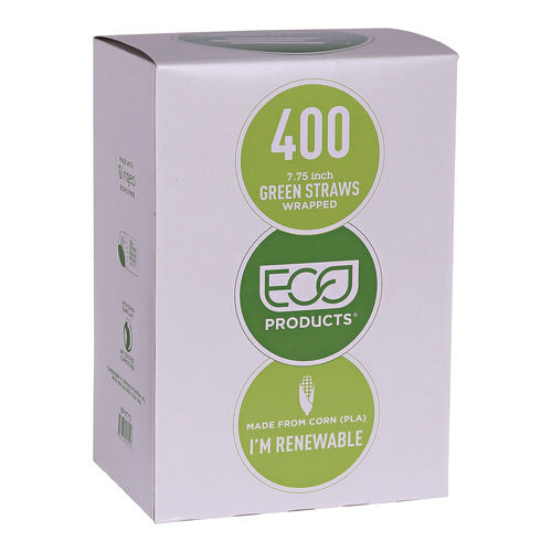 Image of Eco-Products® Wrapped Straw, 7.75", Green, Plastic, 9,600/Carton
