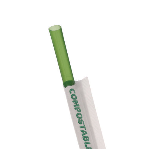 Image of Eco-Products® Wrapped Straw, 7.75", Green, Plastic, 9,600/Carton