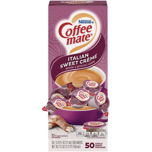 Image of Coffee mate® Liquid Coffee Creamer, Italian Sweet Cream, 0.38 oz Mini Cups, 50/Box, 4 Boxes/Carton