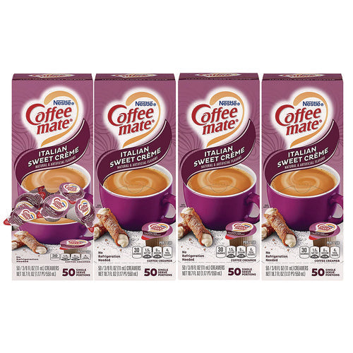 Image of Coffee mate® Liquid Coffee Creamer, Italian Sweet Cream, 0.38 oz Mini Cups, 50/Box, 4 Boxes/Carton