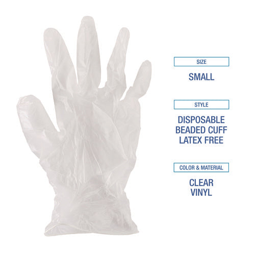 Image of Boardwalk® Exam Vinyl Gloves, Powder/latex-Free, 3 3/5 Mil, Clear, Small, 100/box