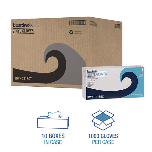 Image of Boardwalk® Exam Vinyl Gloves, Clear, Small, 3 3/5 Mil, 100/box, 10 Boxes/carton
