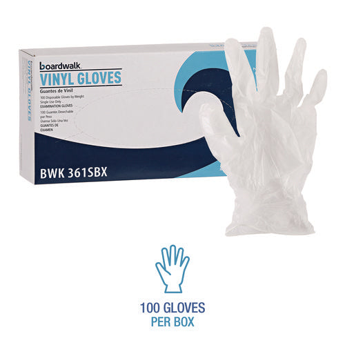 Image of Boardwalk® Exam Vinyl Gloves, Clear, Small, 3 3/5 Mil, 100/box, 10 Boxes/carton