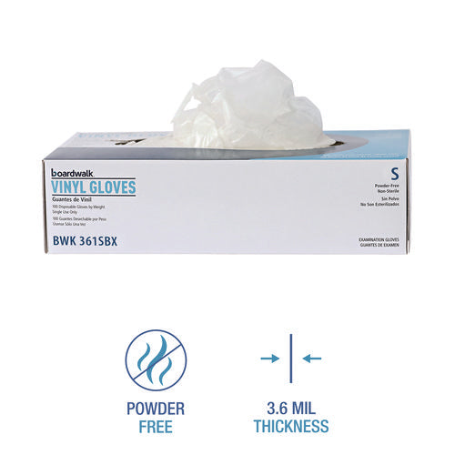Image of Boardwalk® Exam Vinyl Gloves, Clear, Small, 3 3/5 Mil, 100/box, 10 Boxes/carton