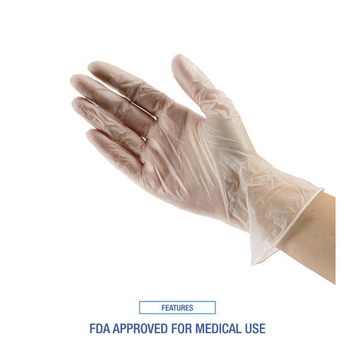 Image of Boardwalk® Exam Vinyl Gloves, Clear, Small, 3 3/5 Mil, 100/box, 10 Boxes/carton