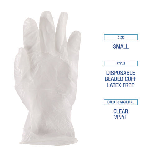 Image of Boardwalk® General Purpose Vinyl Gloves, Powder/Latex-Free, 2.6 mil, Small, Clear, 100/Box, 10 Boxes/Carton