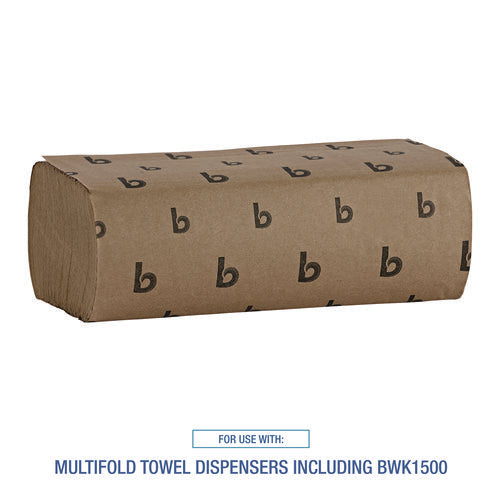 Image of Boardwalk® Multifold Paper Towels, 1-Ply, 9 x 9.45, Natural, 250/Pack, 16 Packs/Carton