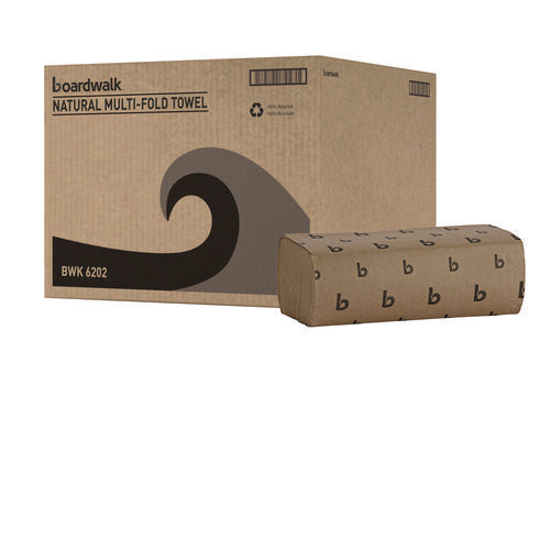 Image of Boardwalk® Multifold Paper Towels, 1-Ply, 9 x 9.45, Natural, 250/Pack, 16 Packs/Carton
