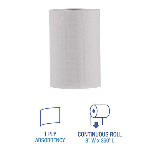 Image of Boardwalk® Hardwound Paper Towels, Nonperforated, 1-Ply, 8" x 350 ft, White, 12 Rolls/Carton