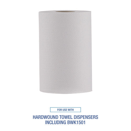 Image of Boardwalk® Hardwound Paper Towels, Nonperforated, 1-Ply, 8" x 350 ft, White, 12 Rolls/Carton