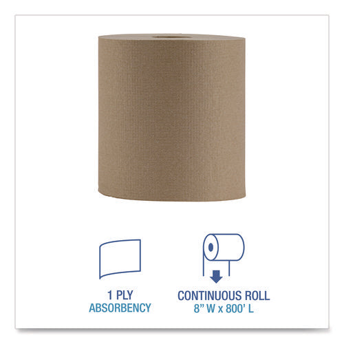Image of Boardwalk® Hardwound Paper Towels, Nonperforated, 1-Ply, 8" x 800 ft, Natural, 6 Rolls/Carton