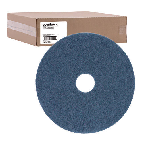 Image of Boardwalk® Scrubbing Floor Pads, 17" Diameter, Blue, 5/carton