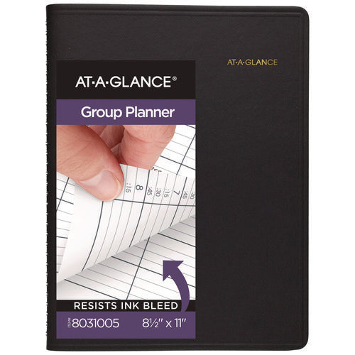 Image of AT-A-GLANCE® Four-Person Group Undated Daily Appointment Book, 10.88 X 8.5, Black Cover, 12-Month (jan To Dec): Undated