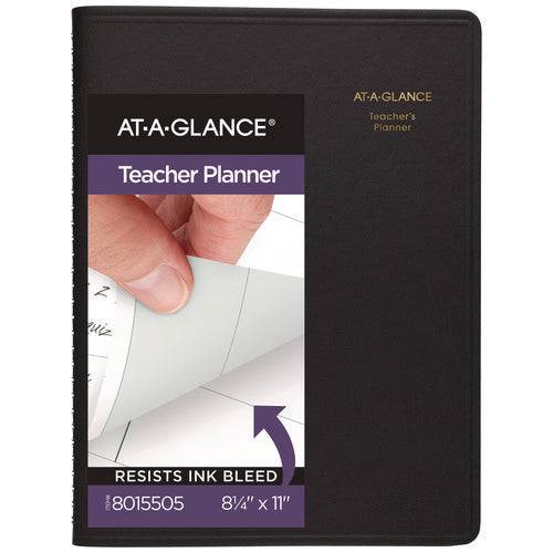 Image of AT-A-GLANCE® Undated Teacher's Planner, Weekly, Two-Page Spread (nine Classes), 10.88 X 8.25, Black Cover