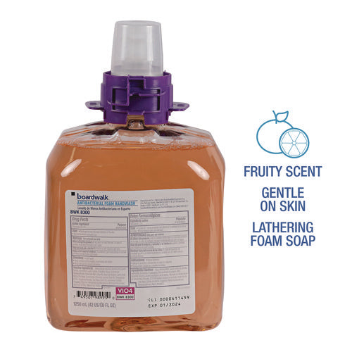 Image of Boardwalk® Foam Antibacterial Handwash, Fresh Fruit Scent, 1,250 mL Refill, 4/Carton