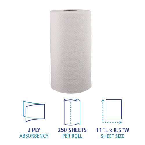 Image of Boardwalk® Kitchen Roll Towel, 2-Ply, 11 X 8.5, White, 250/roll, 12 Rolls/carton