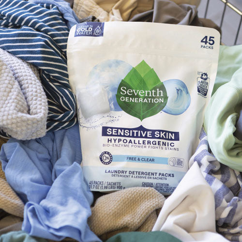 Image of Seventh Generation® Natural Laundry Detergent Packs, Powder, Unscented, 45 Packets/pack, 8/carton
