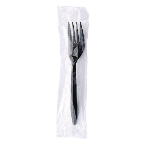 Image of Boardwalk® Mediumweight Wrapped Polypropylene Cutlery, Fork, Plastic, Black, 1,000/Carton