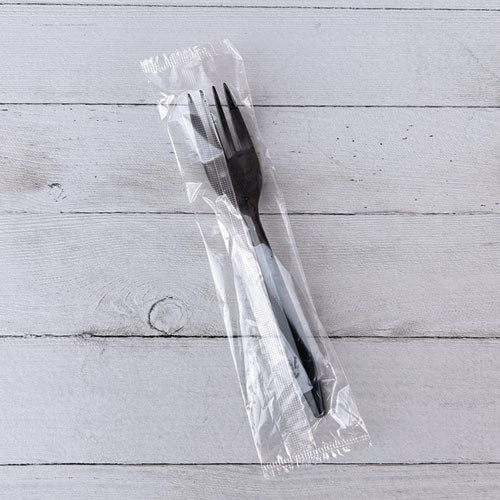 Image of Boardwalk® Mediumweight Wrapped Polypropylene Cutlery, Fork, Plastic, Black, 1,000/Carton