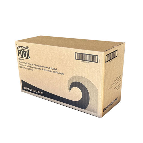 Image of Boardwalk® Mediumweight Wrapped Polypropylene Cutlery, Fork, Plastic, Black, 1,000/Carton