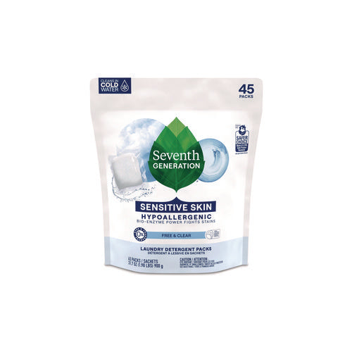 Image of Seventh Generation® Natural Laundry Detergent Packs, Powder, Unscented, 45 Packets/pack