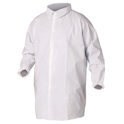 Image of KleenGuard A40 Liquid and Particle Protection Lab Coats, Elastic Wrists, 3X-Large, White, 30/Carton