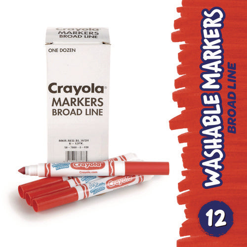 Image of Crayola® Broad Line Washable Markers, Broad Bullet Tip, Red, 12/box