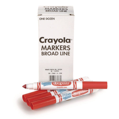 Image of Crayola® Broad Line Washable Markers, Broad Bullet Tip, Red, 12/box
