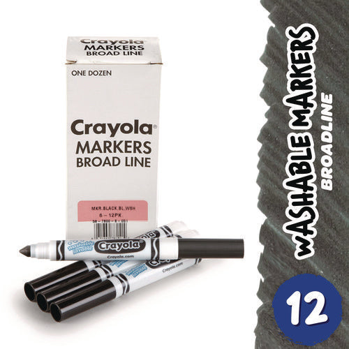 Image of Crayola® Broad Line Washable Markers, Broad Bullet Tip, Black, 12/box