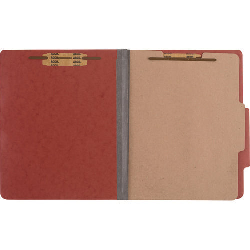Image of ACCO Pressboard Classification Folders, 2" Expansion, 1 Divider, 4 Fasteners, Letter Size, Earth Red Exterior, 10/Box