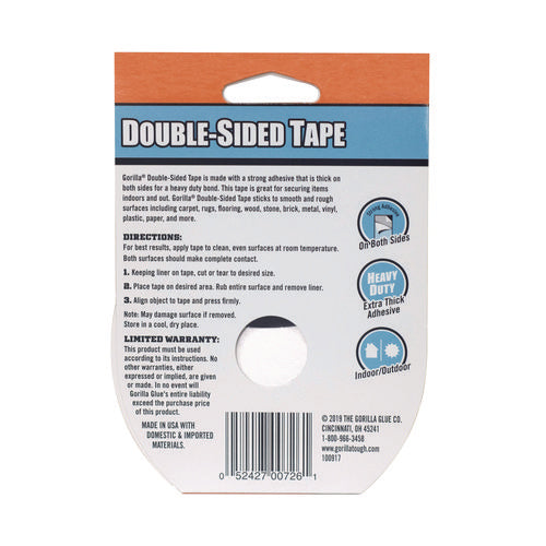 Image of Gorilla® Double-Sided Tape, 3" Core, 1.4" x 8 yds, Gray