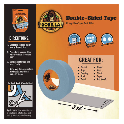 Image of Gorilla® Double-Sided Tape, 3" Core, 1.4" x 8 yds, Gray