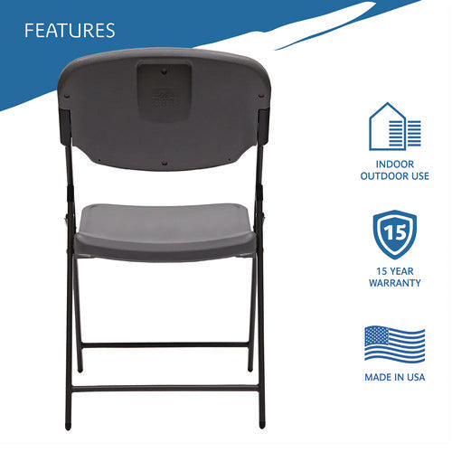 Image of Iceberg Rough n Ready Commercial Folding Chair, Supports Up to 350 lb, 15.25" Seat Height, Charcoal Seat, Charcoal Back, Silver Base
